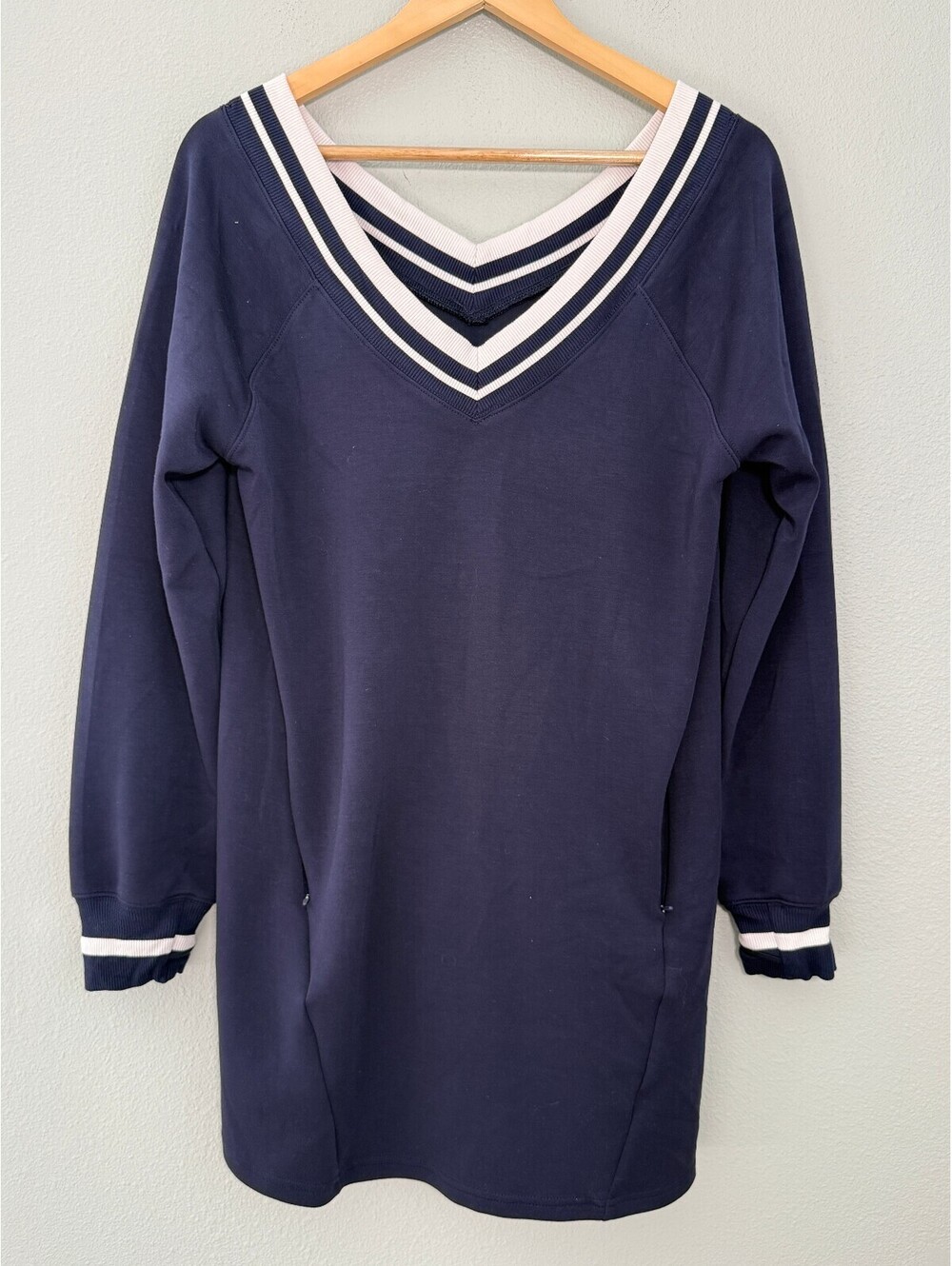 aerie Navy Blue V‑Neck Mini Dress with White Trim like new - medium - Picture 2 of 7